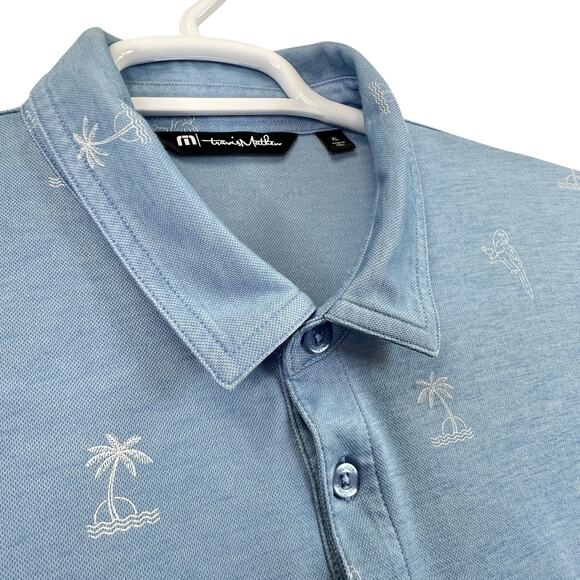 Travis Mathew Men’s Palm Tree Parrot Polo Shirt XL Blue Print Golf Casual Sporty - Picture 3 of 10